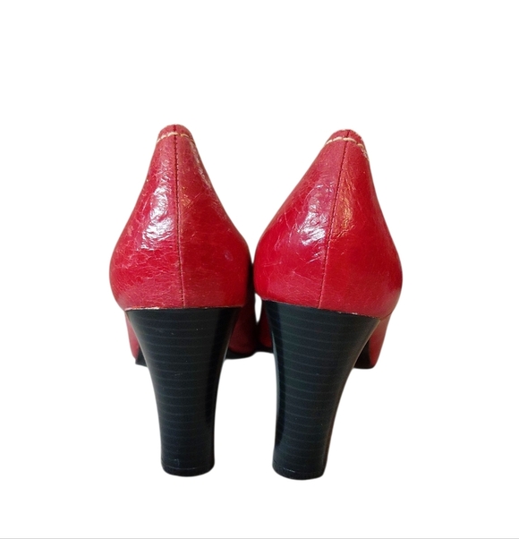 Vintage Contessa Red Leather Pumps Slip-on Buckled Heels size 8 - Picture 7 of 13